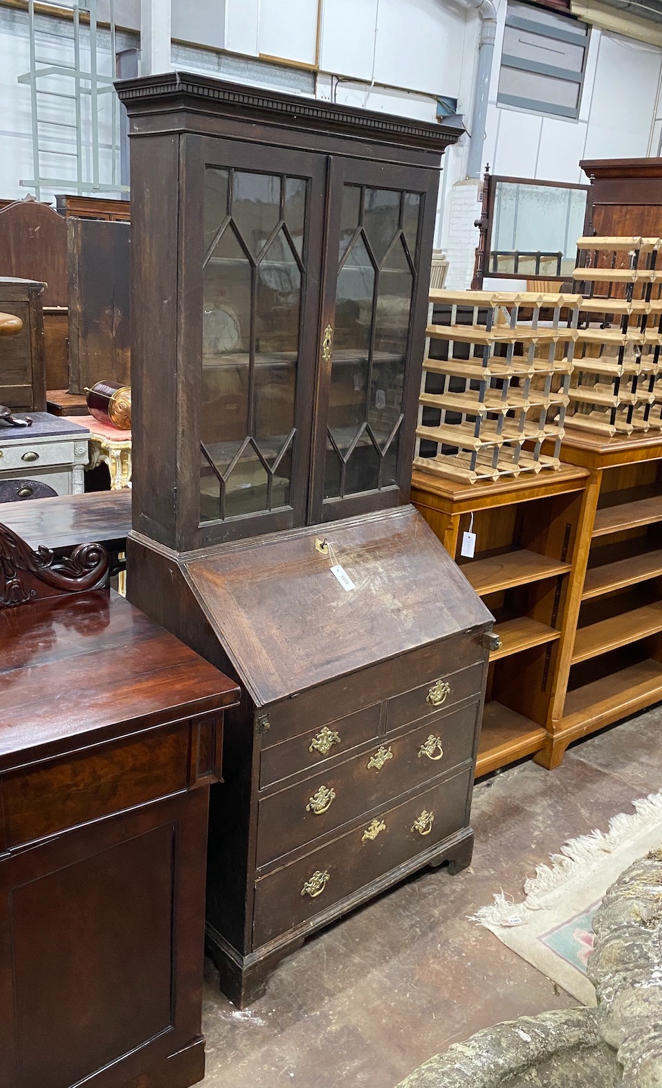 A George III mahogany bureau bookcase, width 82cm, depth 52cm, height 197cm